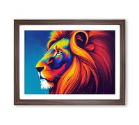 Compelling Lion Framed Print | A3 Walnut Framed Wall Art | Ready to Hang | Modern Animal Picture | Living Room Bedroom Lounge Office
