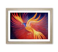 Compelling Phoenix Bird Framed Print | A4 Oak Framed Wall Art | Ready to Hang | Modern Nature Picture | Living Room Bedroom Lounge Office
