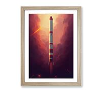 Compelling Spaceship Rocket Framed Print | A4 Oak Framed Wall Art | Ready to Hang | Modern Nature Picture | Living Room Bedroom Lounge Office