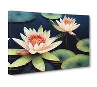 Compelling Water Lily Flowers Canvas Wall Art Print 30x20 Inch