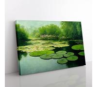 Compelling Water Lily Pond Canvas Wall Art Print Ready to Hang, Framed Picture for Living Room Bedroom Home Office Décor, 50x35 cm (20x14 Inch)