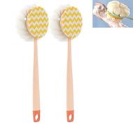 Competeend 2-in-1 Bath Scrubber & Back Brush-Extra Long Handle, Soft Bristles, Exfoliating Shower Ball, 14-Inch Long-Handled Back Cleaning Bath Brush, Double-Sided Deep Cleaning (D)