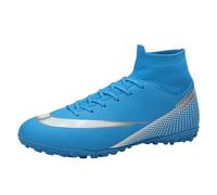 Competitive Unisex Kids Soccer Shoes Men Indoor Outdoor Football Boots Athletic Turf Mundial Team Cleat Running Sports Lightweight Breathable Anti-Skid Damping Shoes Blue