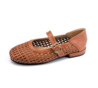 Compilation Temperament Retro Women's Shoes Soft Sole Mary Jane Shoes,Brown,5 UK