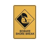 Compladeta Caution Beware Shore Break Sign 12X8 Inches Metal Aluminum Signs, Weather Resistant, Weatherproof, Indoor Or Outdoor
