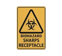 Compladeta Caution Biohazard Sharps Receptacle Sign 12”X8” Metal Signs Aluminum Sign Pre-Drilled Holes For Easy Mounting Indoor Or Outdoor Use For Fence Door Or Gate