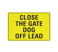 Compladeta Close The Gate Dog Off Lead Sign 12X8 Inch Tin Sign Great For Garden And Yard Wall Decor