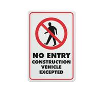 Compladeta No Entry Construction Vehicle Excepted Sign 8""X12"" Rust Free Aluminum Signs Outdoor, Metal Tin Sign For Home, Business, Yard