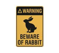 Compladeta Warning Beware Of Rabbit Yellow Sign Warning Tin Sign Home Kitchen Farm Garden Garage Wall Decor 12X8Inch