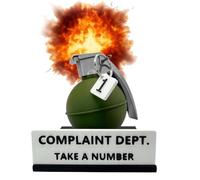 Complaint Department Desk Sign - 3D Printed Gag Gift, Funny Grenade Complaint Department Sign Decor with "Take a Number" Tag, Gag Gift & Prank for Your Coworkers