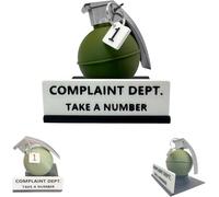 Complaint Department Desk Sign - 3D Printed Gag Gift, Funny Grenade Complaint Department Sign Decor with "Take a Number" Tag, Gag Gift for Prank lovers Military Enthusiasts Coworkers Bosses (1PCS)