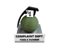 Complaint Department Desk Sign & Grenade Toy, Dummy Grenade, "Take a Number" Grenade Gag Gift, 3D Printed Prank Gift for Office, Boss & Coworkers