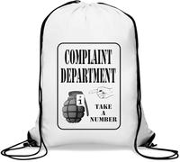 Complaint Department Take A Number Funny Grenade Graphic Gym Sack Casual Drawstring Bag White