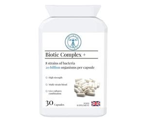 Complementary Supplements - BIOTIC Complex+ 20 Billion CFU Probiotic - 8 Strain Practitioner Strength Gut Support - Acid & Bile Resistant - Vegan Capsules - 30 Count