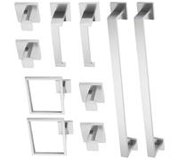 Complete 10pc Metal Bathroom Accessory Group Featuring 24 Inch Towel Rods Rings and Wall Mounted Shelves Multi Functional Towel Track