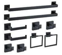 Complete 10pc Metal Bathroom Accessory Group Featuring 24 Inch Towel Rods Rings and Wall Mounted Shelves Multi Functional Towel Track