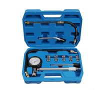 Complete 11 Piece Cylinder Pressure Gauge Kit For Car Engine Testing Featuring Dual Scale 0-300psi Or 0-20bar For Dial With Extended Flexible Hose And Multiple Adapters In Blue Alloy Design