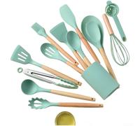 Complete 14 Pcs Kitchen Tool Set Featuring Solid Wood Handles And Safe Silicone Heads Non Slip Design For Frying Stirring And Serving In Pink Shade(E)