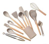 Complete 14 Pcs Wooden Handle Silicone Cooking Utensil Set Featuring Non Slip Ergonomic Grip And High Heat Resistance Up To 230c Ideal For Frying Stirring And Serving In Modern Kitchens Pink(C)