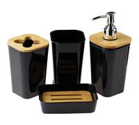 Complete 4 Piece Black Bathroom set - Soap Dispenser, Dish, Toothbrush Holders