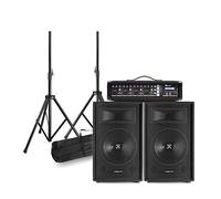 Complete 500W PA System with Mixer Amp, 2x 10” Vonyx SL10 Passive Speakers, Stands, 4-Ch Mixer, Cables - Live Sound Solution for Bands, DJs, Events, Singers