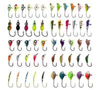 Complete 53 Pcs Ice Fishing Jig Hooks Set Glow in the Dark with High Carbon Steel Hooks Featuring Barbed Tips for Improved Hold and Fast Penetration in Winter Fishing