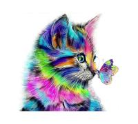 Complete 5D diamond painting kit, cat, butterfly, crystal, art, rhinestone embroidery (30 x 30 cm)