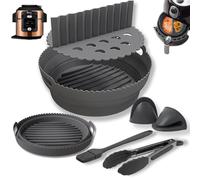 Complete 6 Pcs Round Silicone Air Fryer Accessories, Foldable Silicone Air Fryer Liner, Design to fit AF100UK, AF160UK, Cosori 5.5L, Ninja 15 in 1, 3.8L+ Round Air Fryers, 2.6mm Thickness (Black)