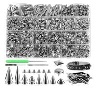 Complete 600 Pcs Metal Studs Kit For Punk Style Diy Projects Including Ten Sizes And Three Tools For Leather Jacket Belt Shoe Decor