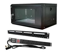 Complete 6U 19" Network Data Cabinet 450MM Deep For Home Office Server Rack, with 24 Port CAT6 Patch Panel, 6 Way PDU Fitted