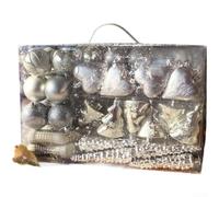 Complete 72 Piece Christmas Tree Decorations Set with Plastic Ornaments Balls and Garland for Tree Decorating Using Multiple Shapes and Robust Material (C)