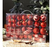 Complete 72 Piece Christmas Tree Decorations Set with Plastic Ornaments Balls and Garland for Tree Decorating Using Multiple Shapes and Robust Material (G)