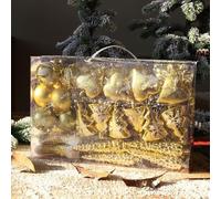 Complete 72 Piece Christmas Tree Decorations Set with Plastic Ornaments Balls and Garland for Tree Decorating Using Multiple Shapes and Robust Material (H)