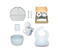 Complete 8-Piece Weaning Set - Suction Plate, Bowl, Bib, 2-in-1 Cup with Snack Lid, Spoon & Fork - BPA-Free Silicone - Microwave, Freezer & Dishwasher Safe - Ideal Baby Gift from 6 Months+