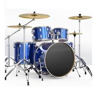 Complete Adult Drum Set, 5-Piece 22 inch Full Size Drum Kit Professional Percussion Instrument with Cymbal Stands, Stool, Drum Pedal, Sticks(F)