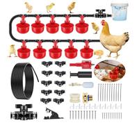 Complete Automatic Chicken Watering System with Quick-Connect Large Cups, 32.8ft Pipeline & Float Valve - 10 Red Cups, Removable & Washable