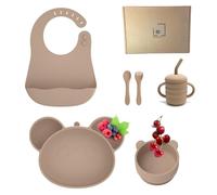 Complete Baby Weaning Set | 6 Piece Silicone Baby Feeding Set | Suction Plate | Suction Bowl | Toddler Tableware Set (Beige)