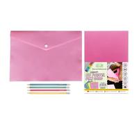 Complete Back to School Stationery Set - 10 X A4 Pastel Wallet Folders + 100 Sheets A4 Pastel Card 160gsm + HB Pencil | Ideal for Projects, Homework, Art, Sketching, Crafts & Origami (Pink)