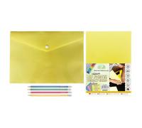 Complete Back to School Stationery Set - 10 X A4 Pastel Yellow Wallet Folders + 100 Sheets A4 Yellow Pastel Card 160gsm + HB Pencil | for Projects, Filling, Revision, Sketching, Origami & Crafting