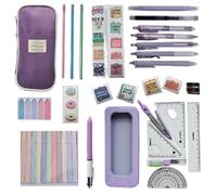 Complete Back to School Stationery Set, Large Pencil Case with Stationery Included, School Supplies, College Essentials, Highlighters, Geometry Set, Pastel Stationery, Cute Stationery, Maths Set