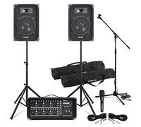 Complete Band PA System with 8" Passive Speakers, 8 Channel 800W Mixer Amp, Microphone, Stands & Cables for Live Performance, Church, Events, PA System for Singers, Bands, DJs, Bluetooth Enabled