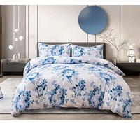 Complete Bedding Set 4 Piece Floral Design Duvet Quilt Cover With Pillowcases Fitted Sheet Poly Cotton Ultra Soft Anti Allergic (Vintage F Blue, Double)