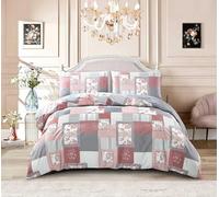 Complete Bedding Set Cotton Rich Printed Patchwork Floral Duvet Cover, Fitted Sheet & Pillowcases for Stylish Bedroom Décor and Easy Care (FINE DÉCOR, Super King)