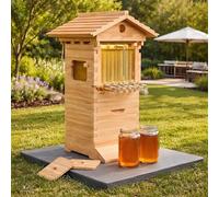 Complete Bee Hive Kit, Wooden Beehive Box with Observation Window & Honey Tap, Includes Bee House for Garden Pollinators