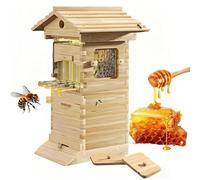 Complete Beehive Kit, Self-Flow System with 4 or 7 BPA-Free Frames, Solid Wood Hive Body with Bottom Board, 7-Frame Flow Super