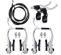 Complete Bike Brake Set, Front and Rear Bike MTB Brake Inner and Outer Cables and Lever Kit Includes Callipers Levers Cables (Silver, Black)