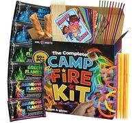 Complete Campfire Kit with 6 Magical Color Changing Fire Packs, 20 Game Cards, 10 Glowsticks, 2 Fire Starters, 10 Incense Sticks, 10 Bamboo Sticks, Fun Camping Set, Outdoor Parties, Campfire,