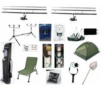 Complete Carp Fishing Outfit Set Chair Shelter Rods Reels Alarms Pod Bag Net.