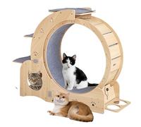 Complete Cat Activity Center with Silent Running Wheel - Includes Removable Food Bowl, Sisal Scratching Board