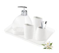 Complete Ceramic Bathroom Accessory Set, 6 Pieces Modern Bathroom Accessory Set Includes Soap Dispenser, Toothbrush Holder, Mouthwash Cup, Soap Box and Tray, White